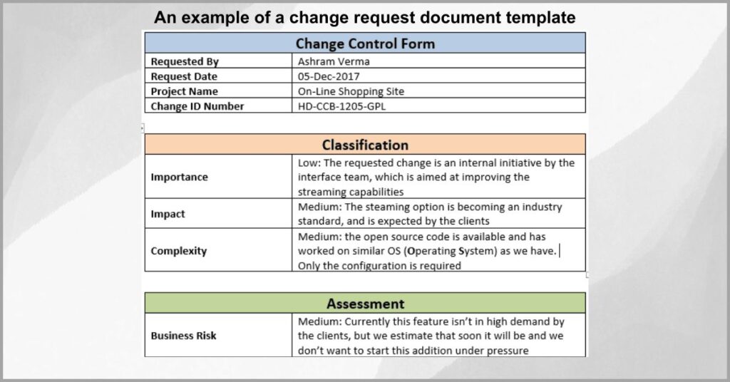 Effective change management documentation - Leverage change request templates